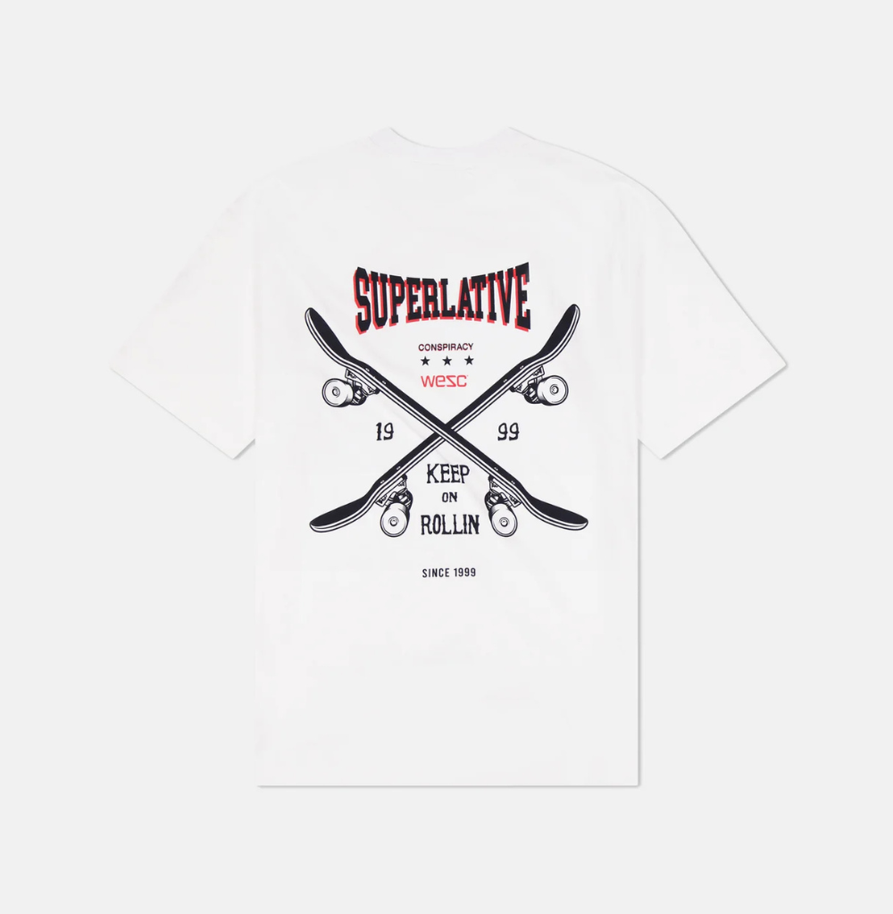 Wesc Mason Keep Rollin Unisex Oversize Fit S/S Crewneck Tee White