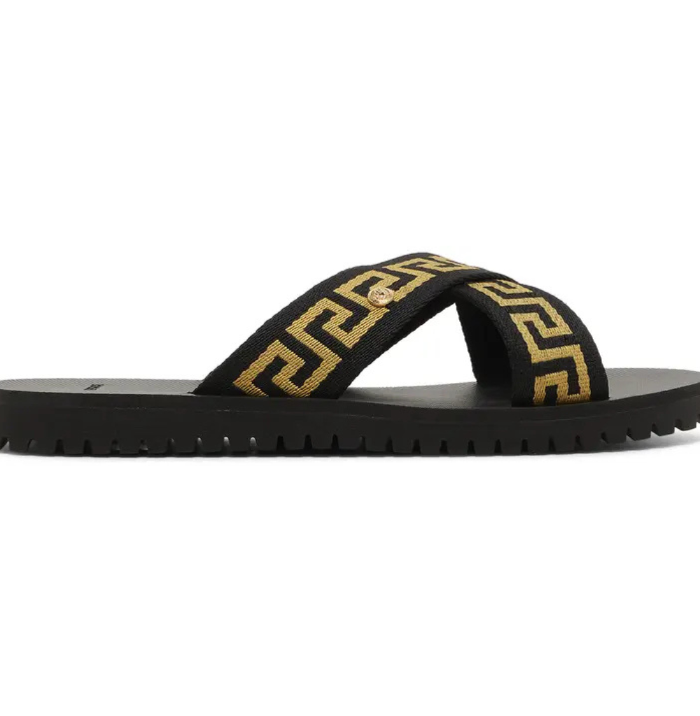 Versace Nastro Con Greca Lurex Nero + Oro