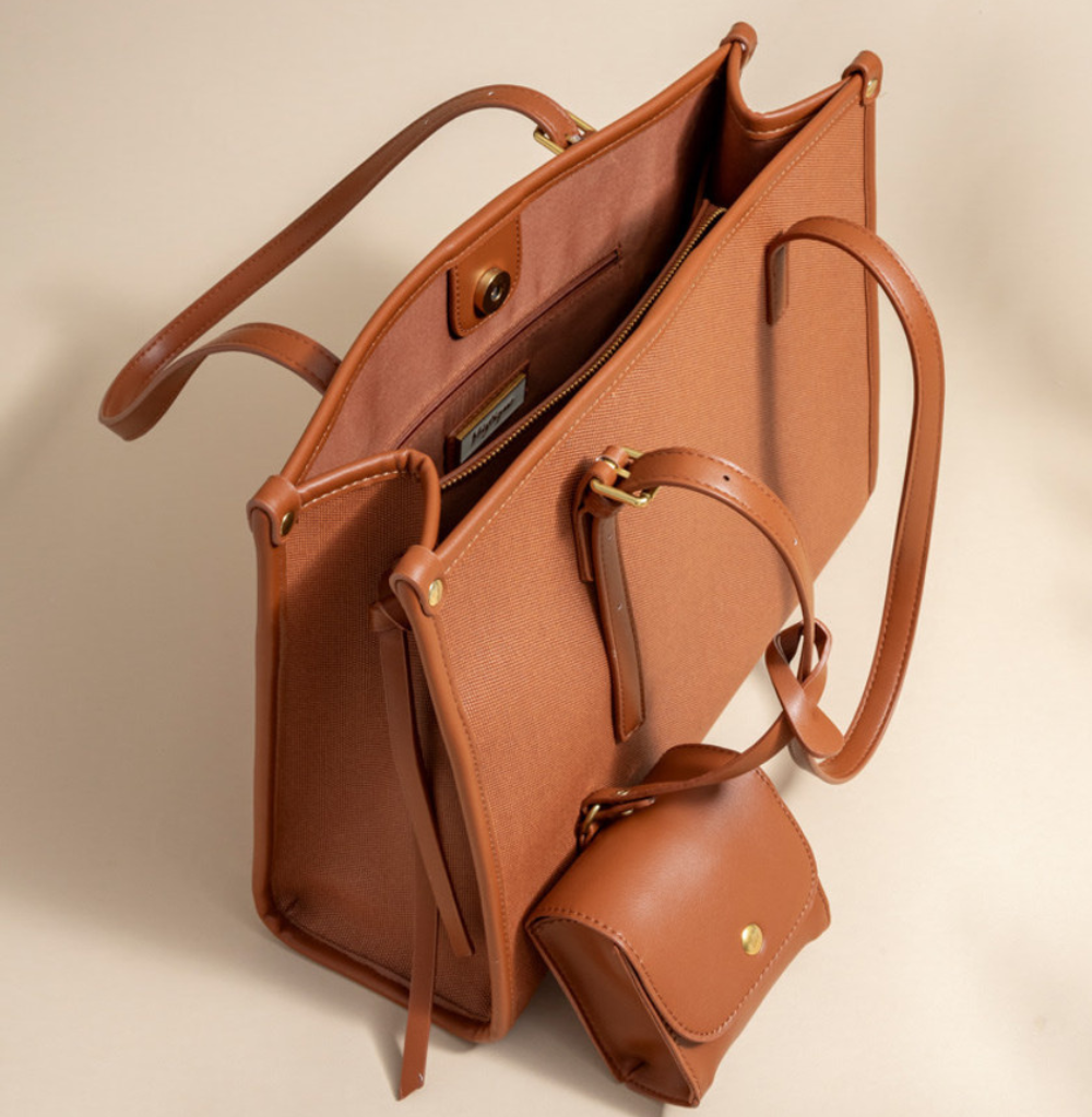 Francesca's Catalina Canvas And Vegan Leather Tote Bag