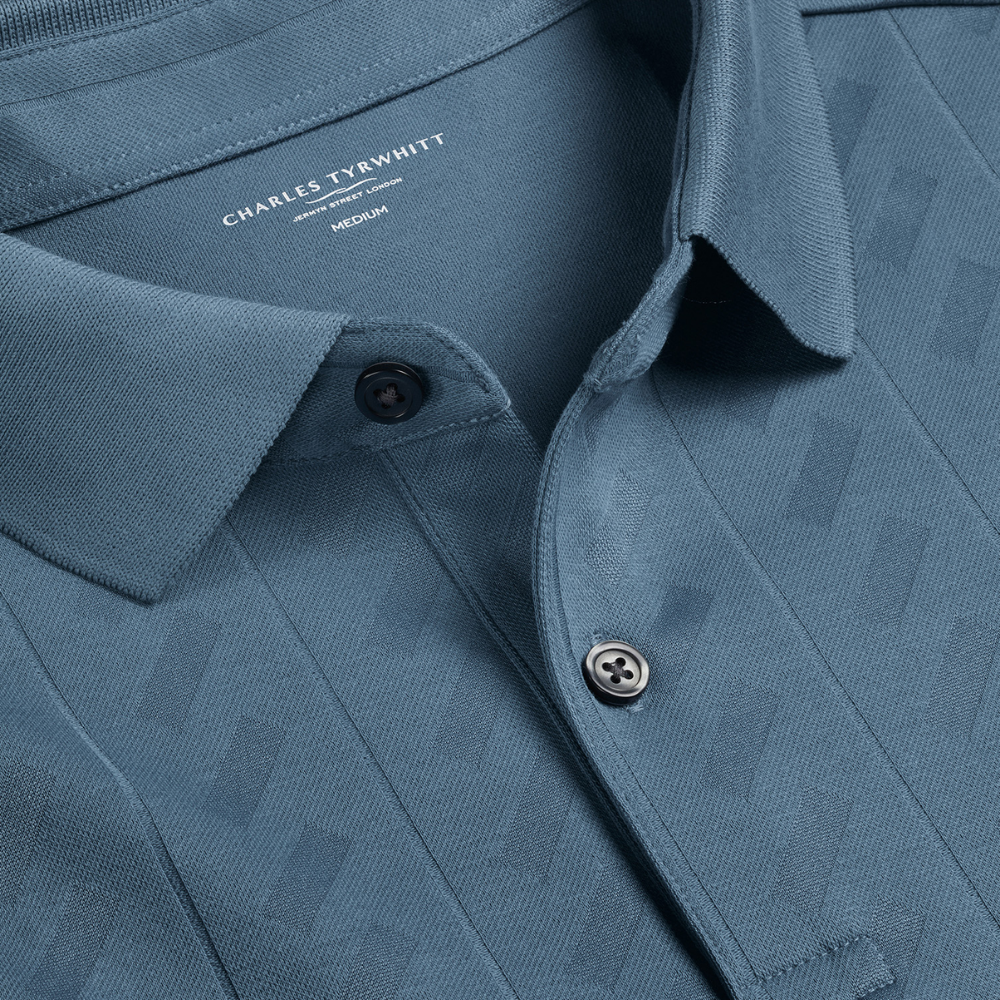 Charles Tyrwhitt Textured Jacquard Polo - Airforce Blue