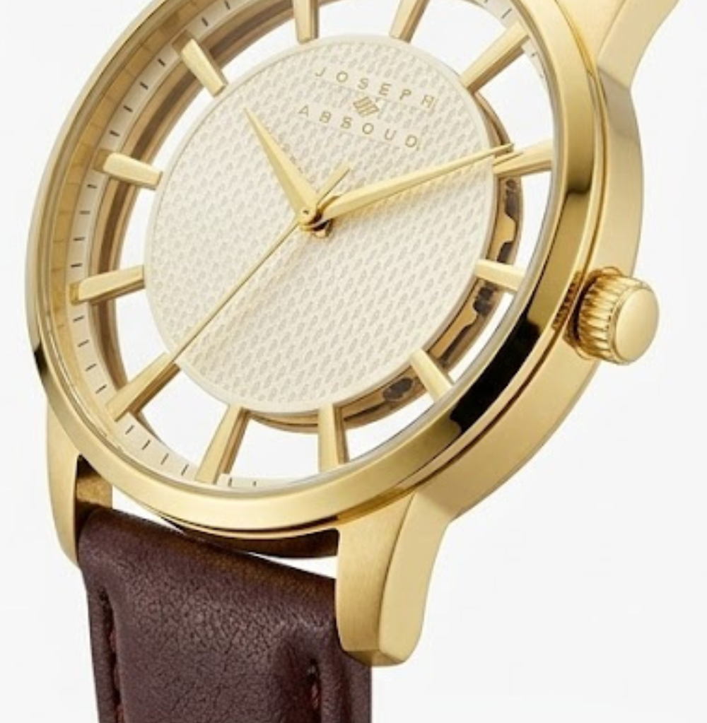 Joseph Abboud Brown & Gold Transparent Dial Strap Watch