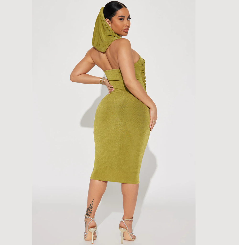 Fashion Nova Hooded Mara Midi Dress - Chartreuse