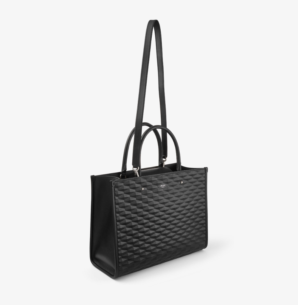 Jimmy Choo Avenue M Tote Black Diamond Embossed 3D Leather Tote Bag