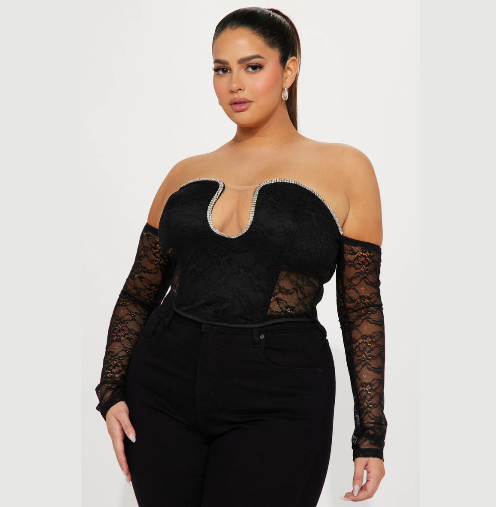 Fashion Nova Midnight Hour Lace Corset Top - Black