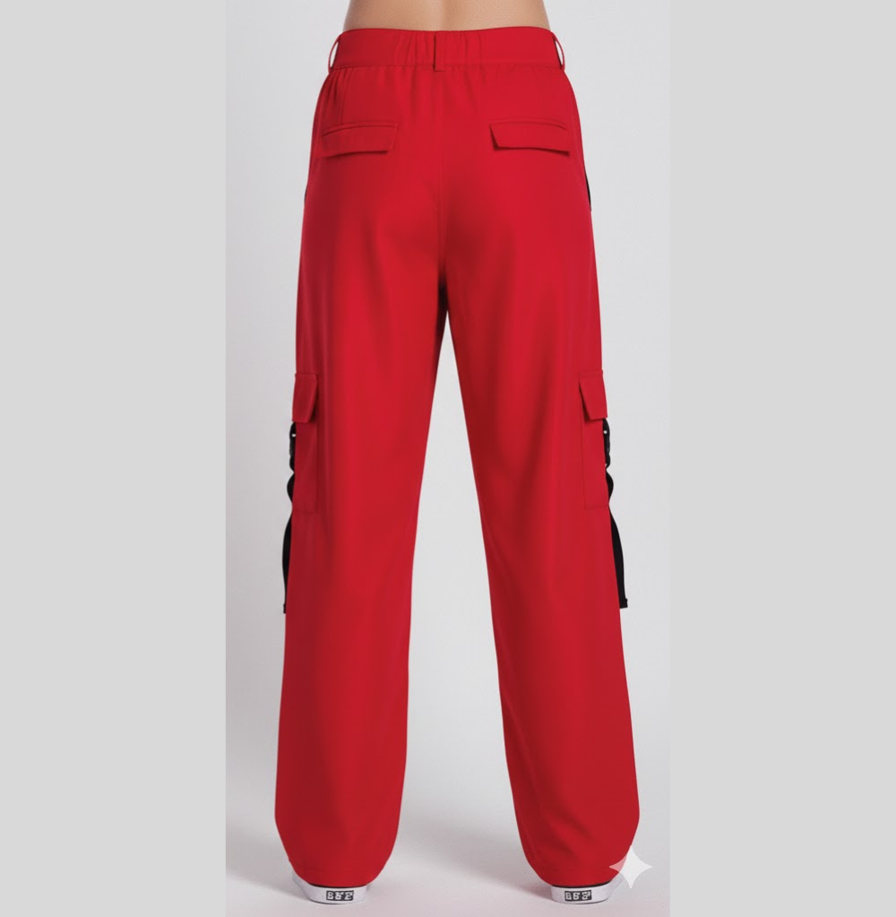 Balera Buckle Strap Cargo Pants Red