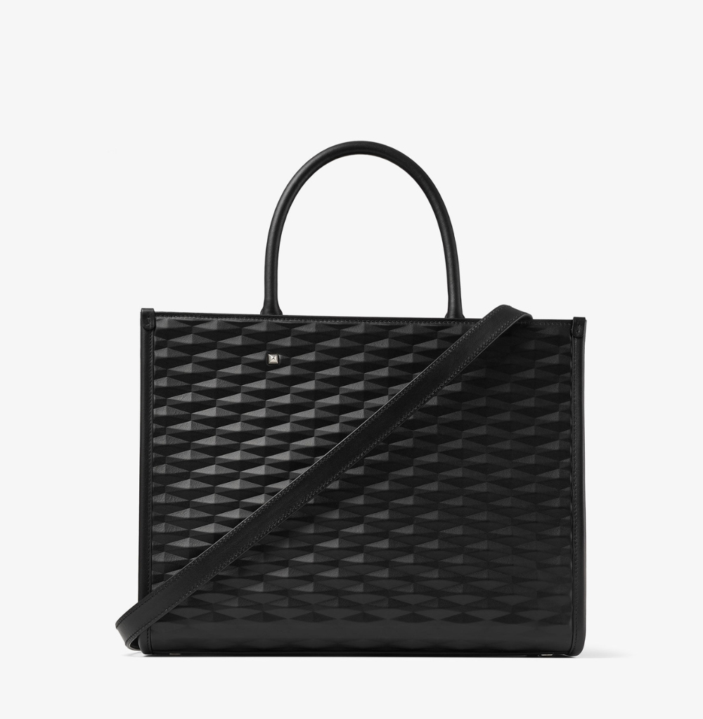 Jimmy Choo Avenue M Tote Black Diamond Embossed 3D Leather Tote Bag