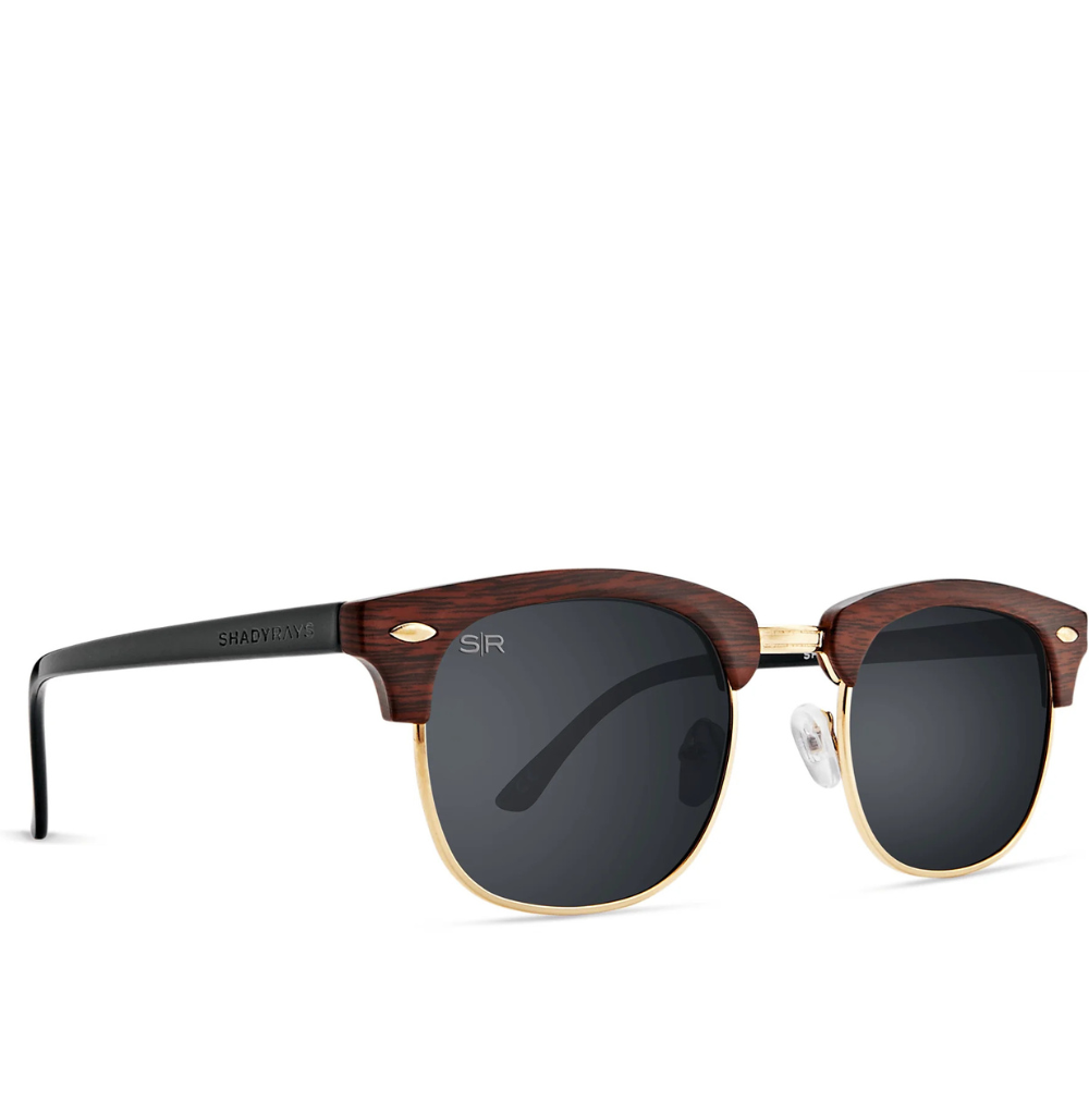 Shady Rays CL-21 Clubmaster Polarized Designer Sunglasses w Faux Woodgrain Trim