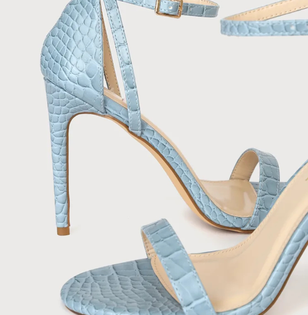 Lulus Sila Light Blue Crocodile-Embossed Ankle Strap Heels