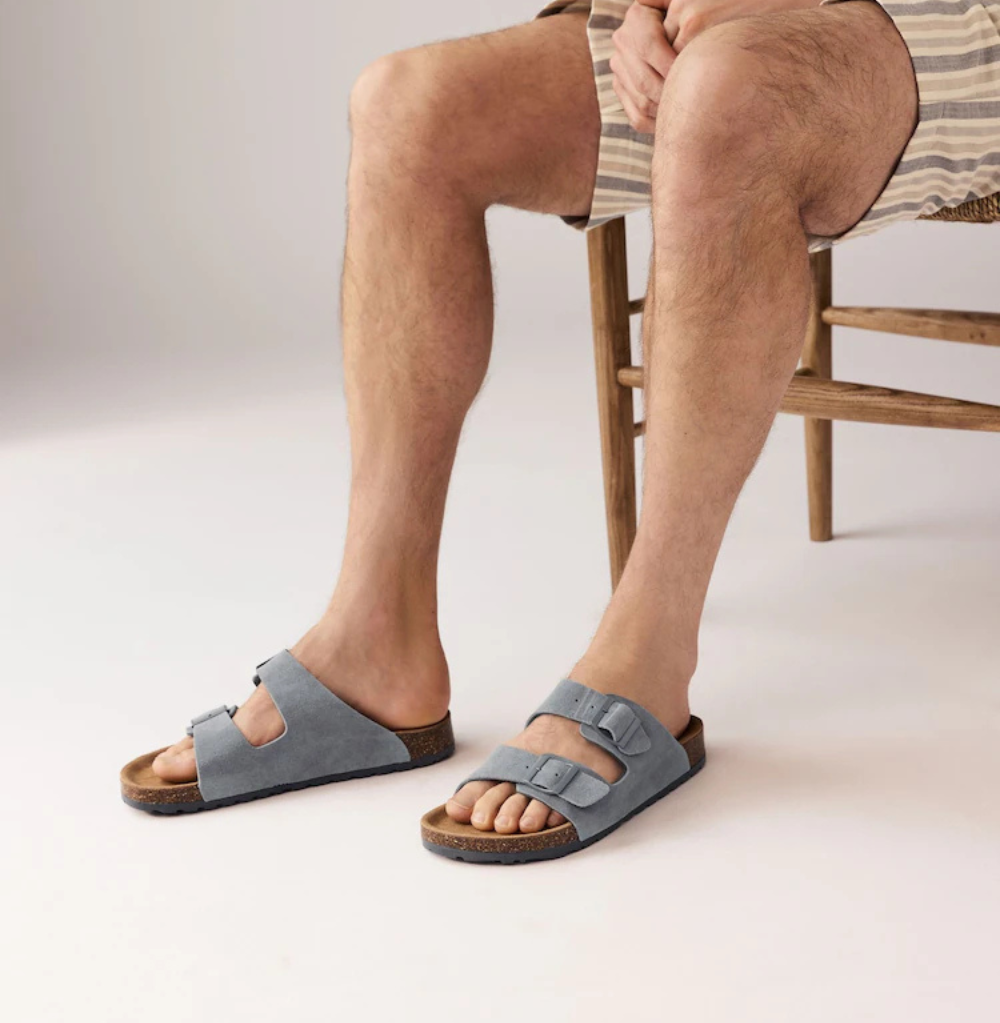 Next Grey Leather Two Buckle Sandals