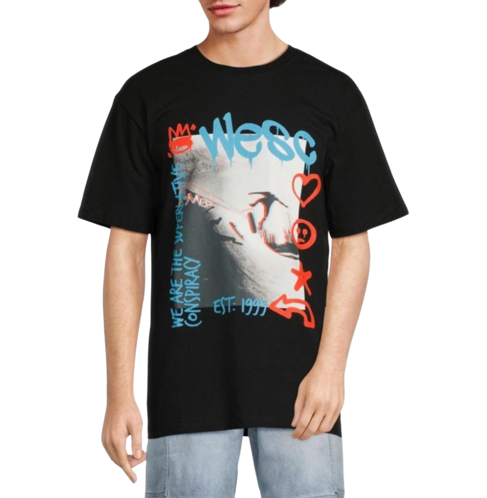 Wesc Mason SS Tee Skater Glitch Unisex Oversize Fit S/S Crewneck Tea Black