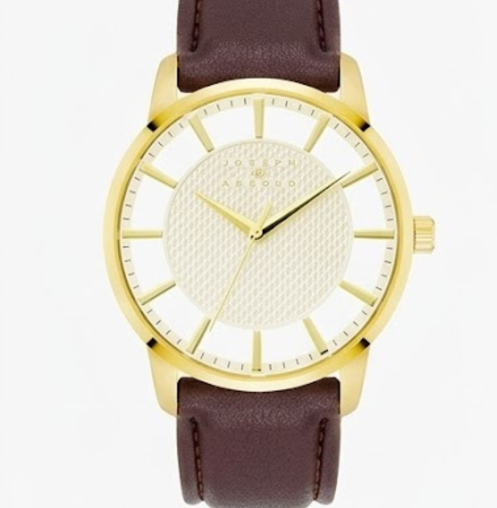 Joseph Abboud Brown & Gold Transparent Dial Strap Watch