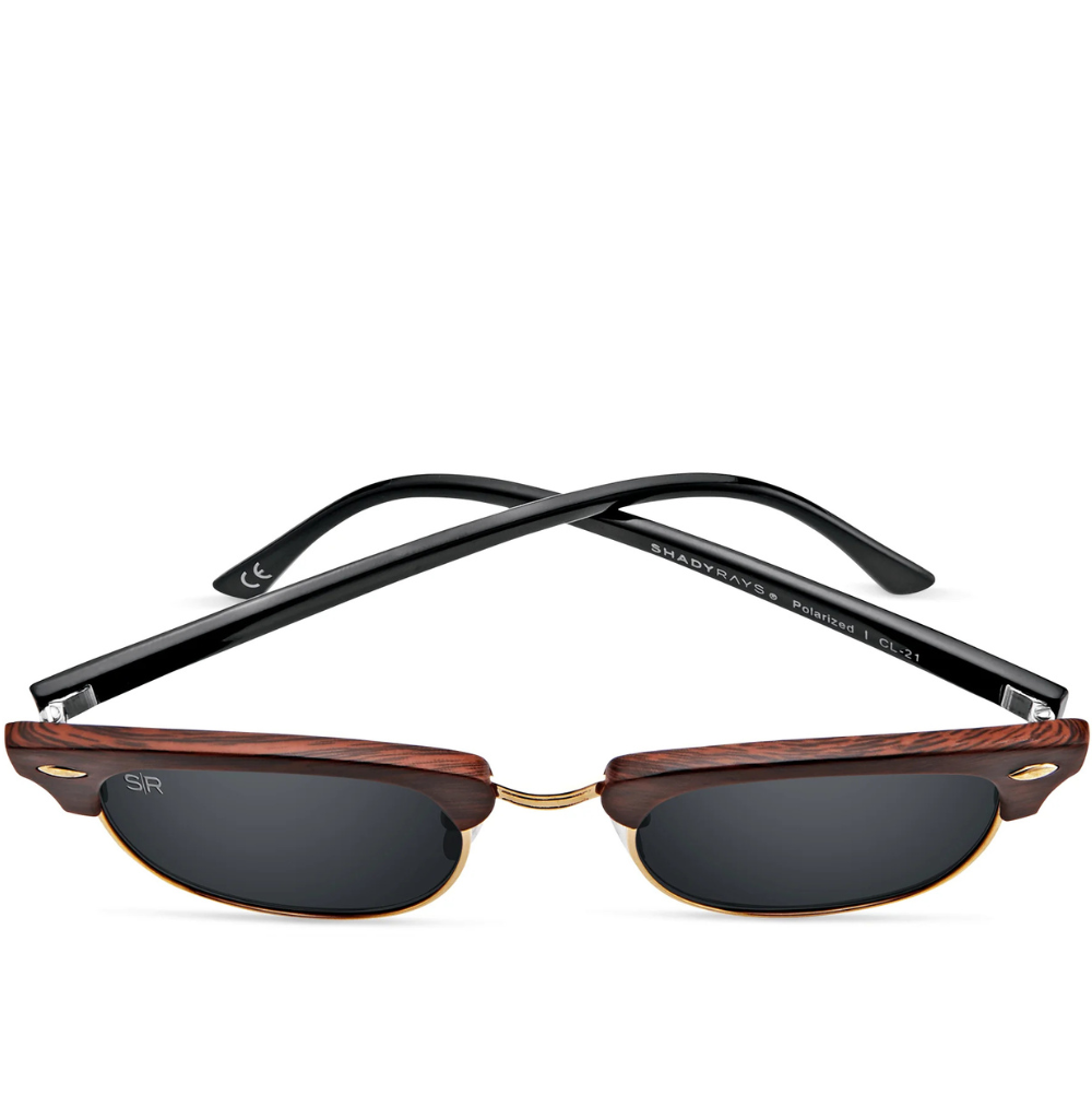 Shady Rays CL-21 Clubmaster Polarized Designer Sunglasses w Faux Woodgrain Trim