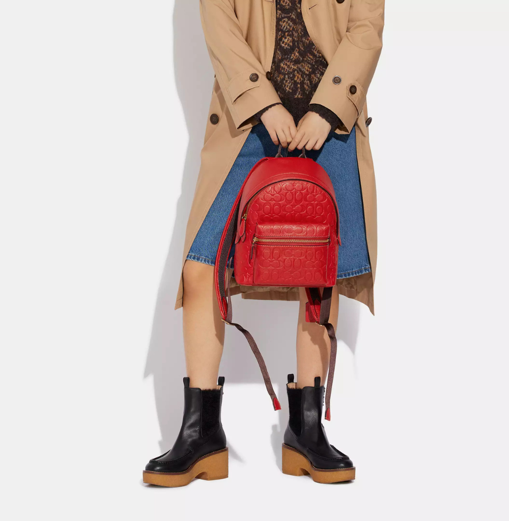 Coach Charter Backpack 24 In Signature Leather Red