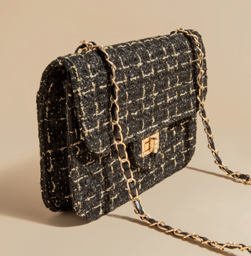 Francesca's Laverne Tweed Turnlock Crossbody Bag