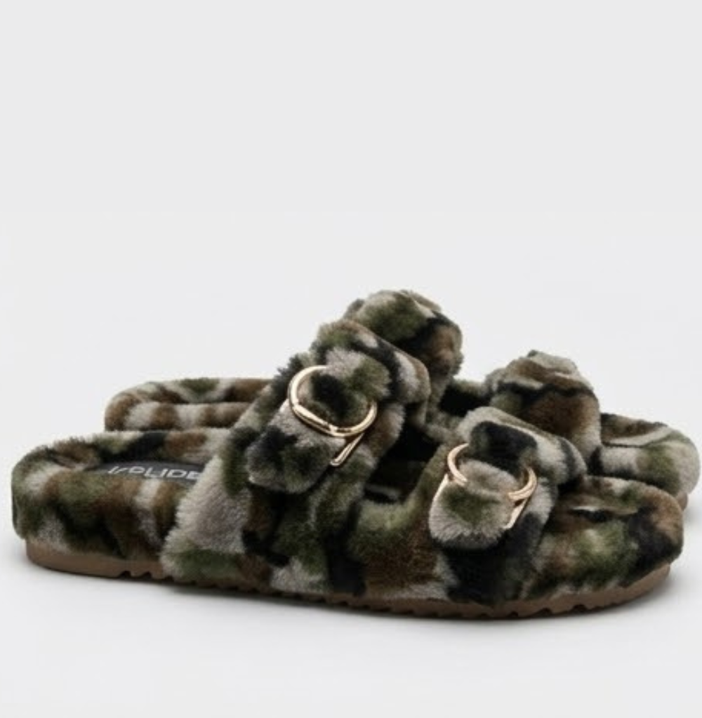 J/Slides Camo Faux Fur Slide Sandals