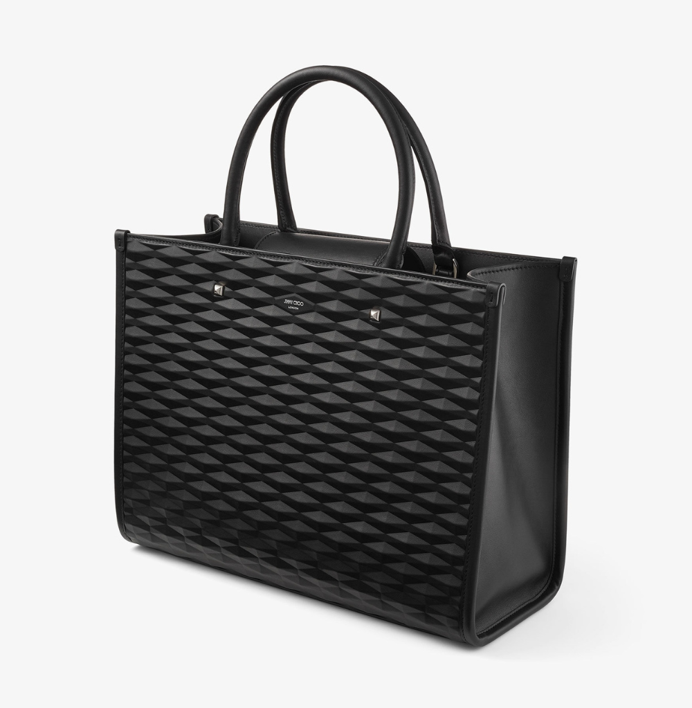 Jimmy Choo Avenue M Tote Black Diamond Embossed 3D Leather Tote Bag