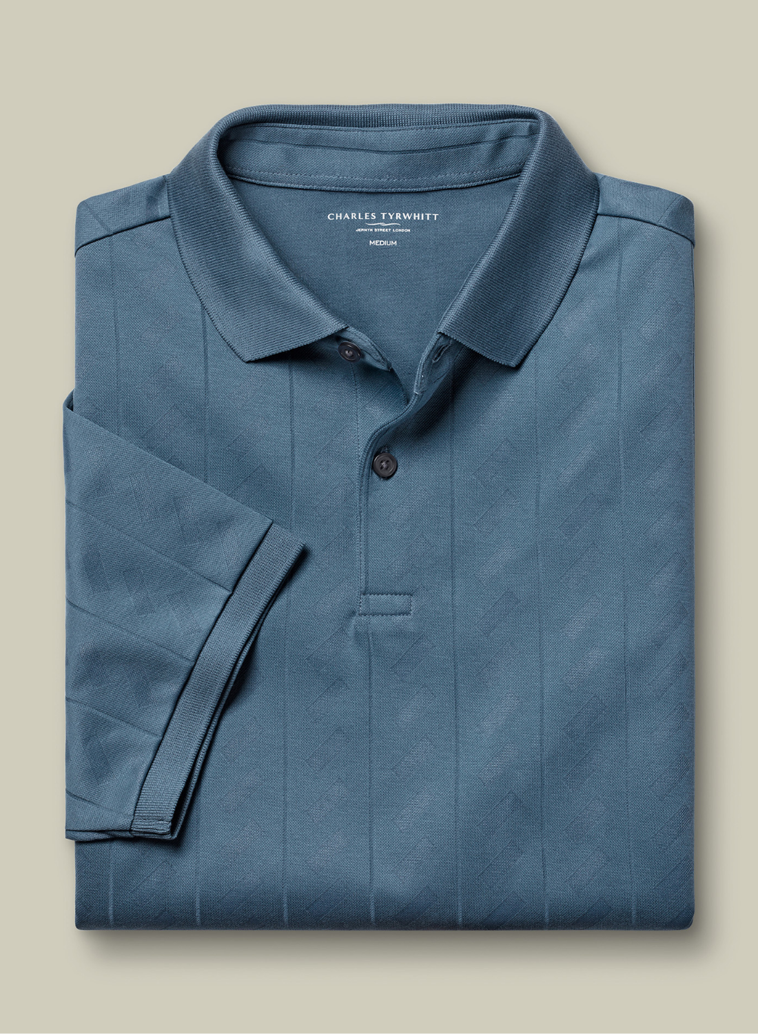 Charles Tyrwhitt Textured Jacquard Polo - Airforce Blue