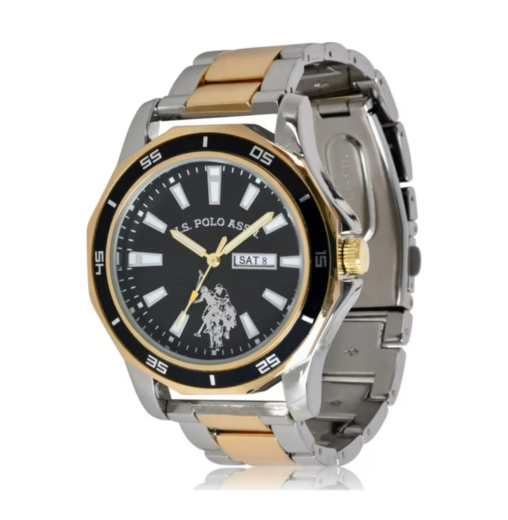 U.S. Polo Assn. Classic Watch in Gold and Silver-Tone with Black Dial
