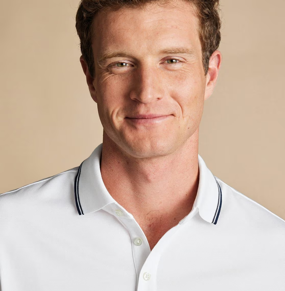 Charles Tyrwhitt White Contrast Tipping SS Cotton Pique Polo