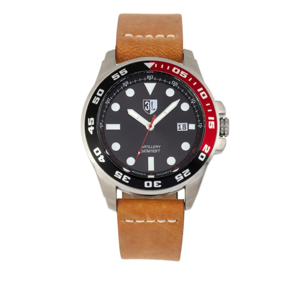 Three Leagues Artillery Leather-Band Watch with Date
