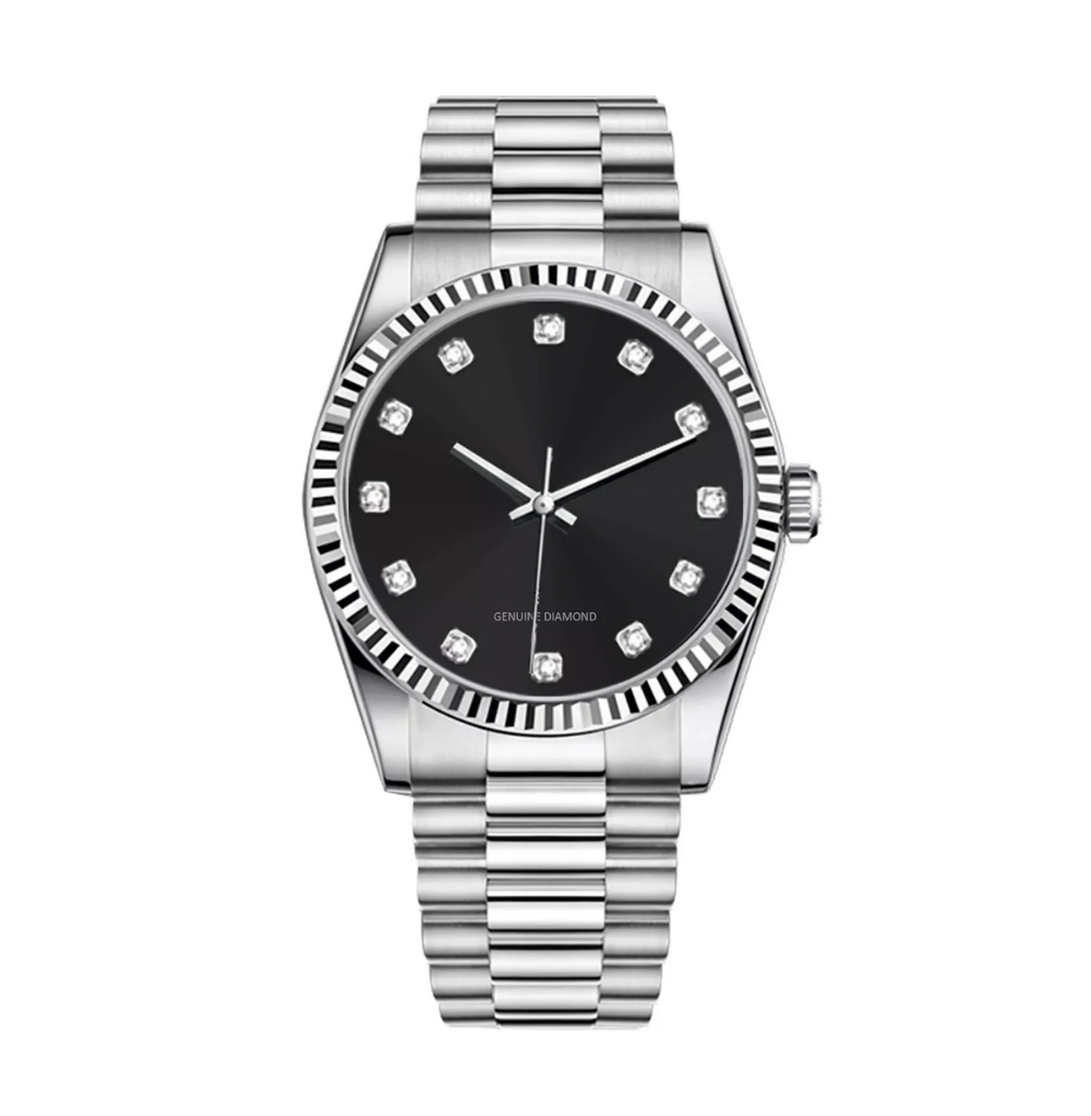 American Exchange Men's 1 / 10 Ct. Diamond Accent Silver-Tone Stainless Steel Bracelet Watch