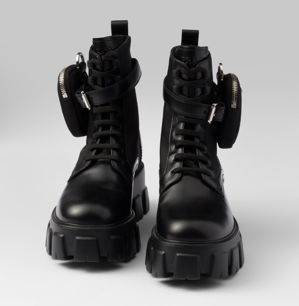 Prada Monolith Leather And Re-Nylon Boots With Pouch