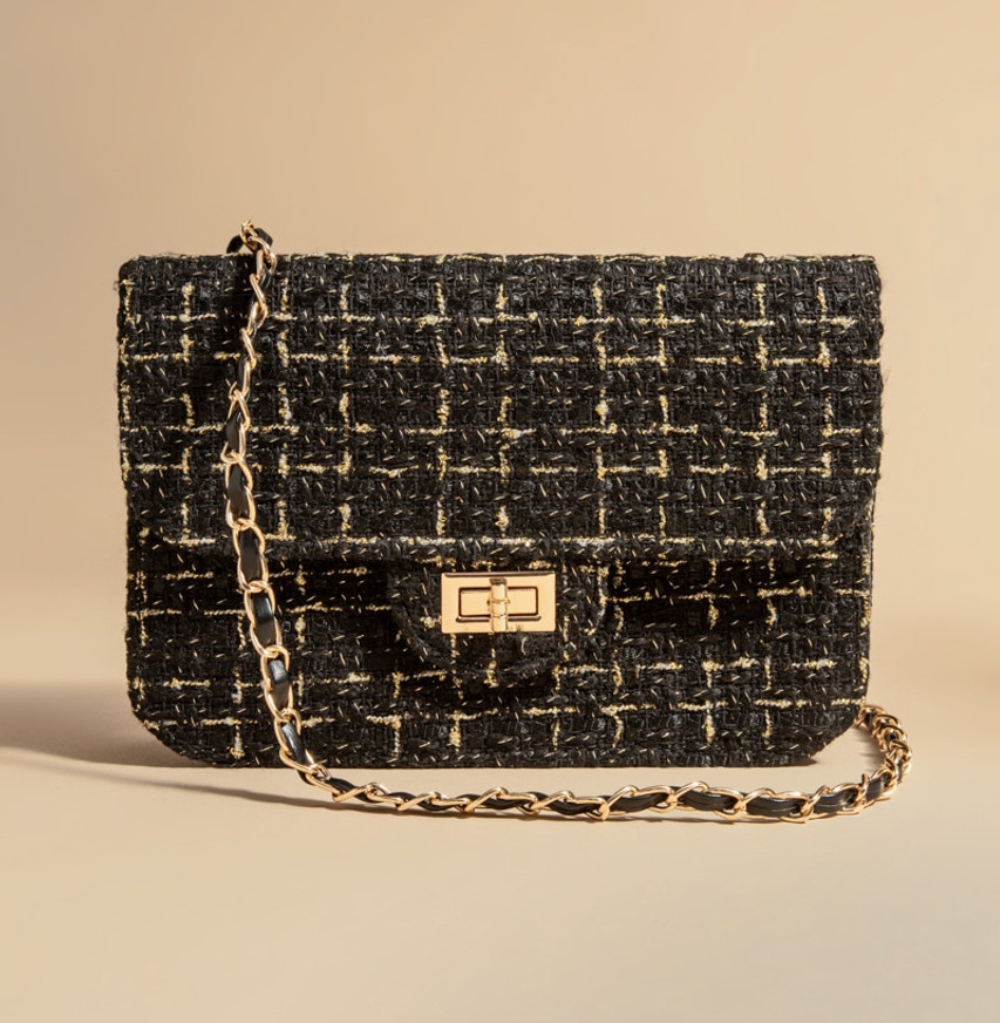 Francesca's Laverne Tweed Turnlock Crossbody Bag