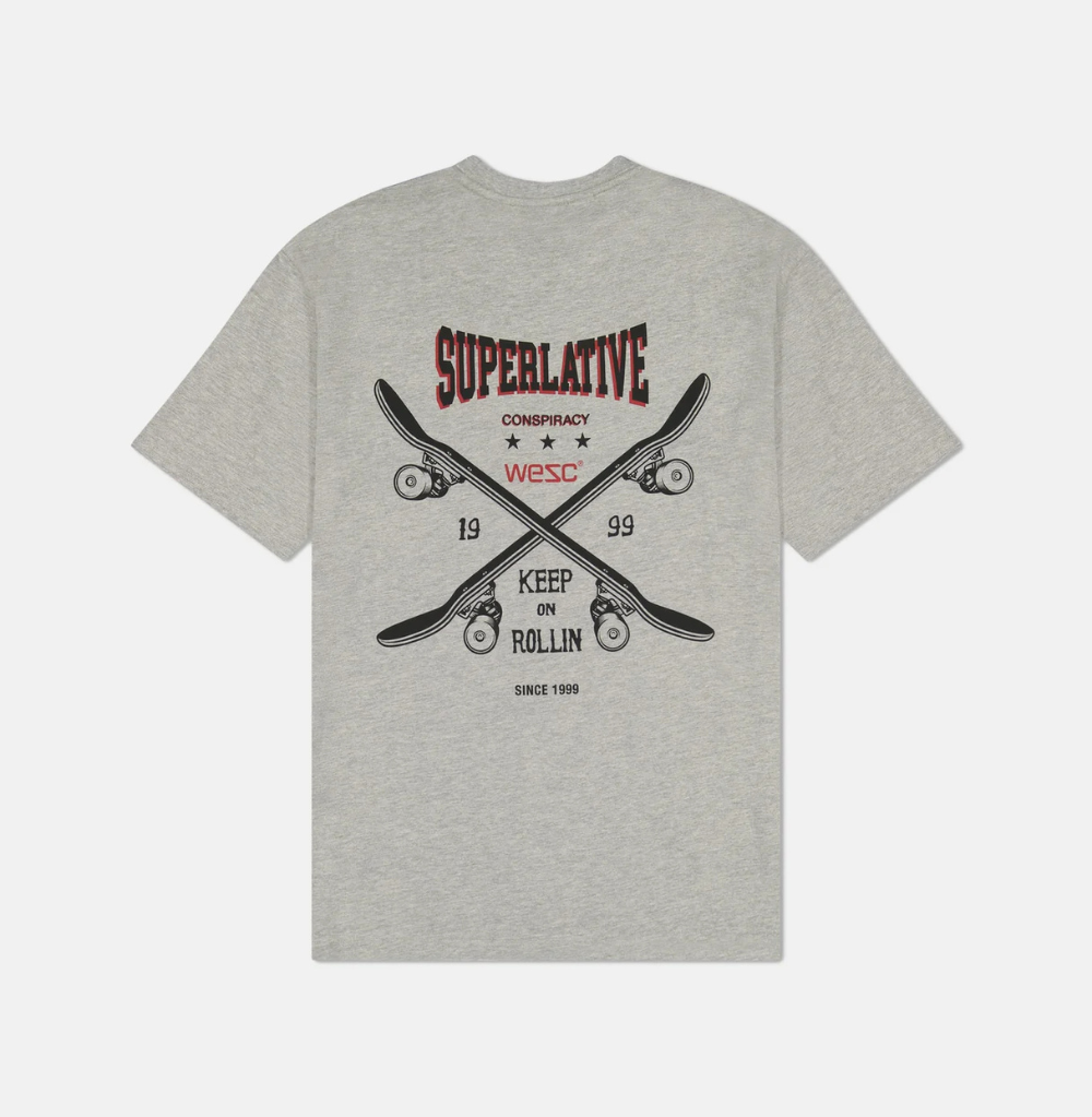 Wesc Mason S/S Tee Keep Rollin Unisex Oversize Fit S/S Crewneck Tee Heather Grey