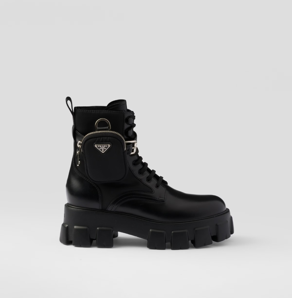 Prada Monolith Leather And Re-Nylon Boots With Pouch