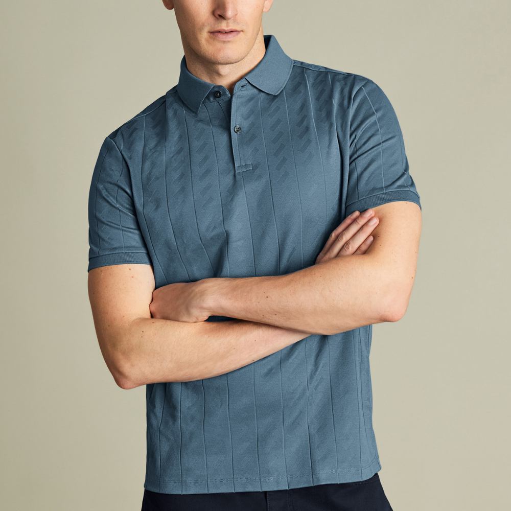 Charles Tyrwhitt Textured Jacquard Polo - Airforce Blue