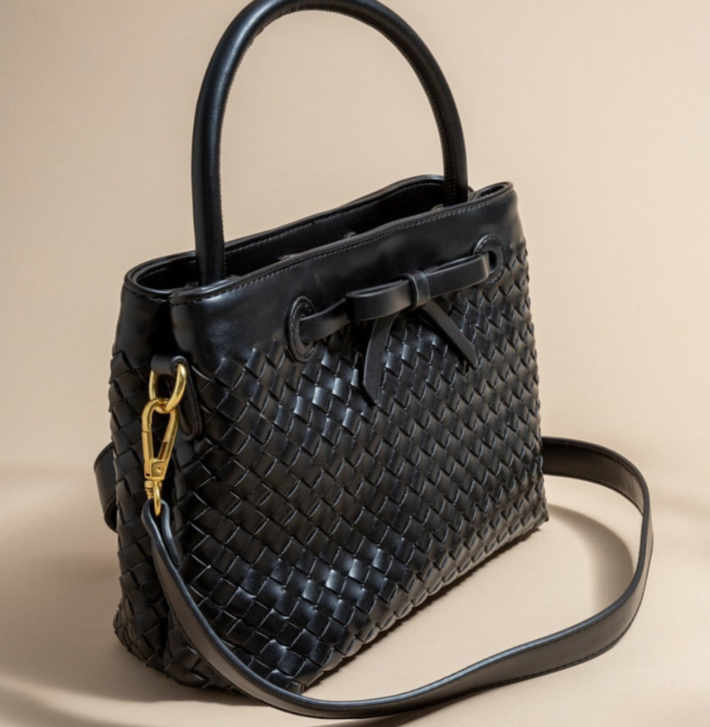 Francesca's Cassy Woven Vegan Leather Satchel Bag