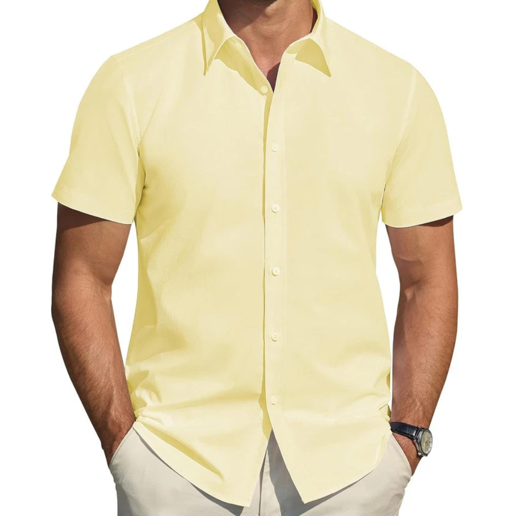 French Toast Men Short Sleeve Oxford Shirt Light Yellow