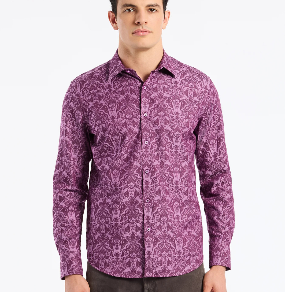 Robert Graham Highland Long Sleeve Button Down Shirt Classic Fit Berry