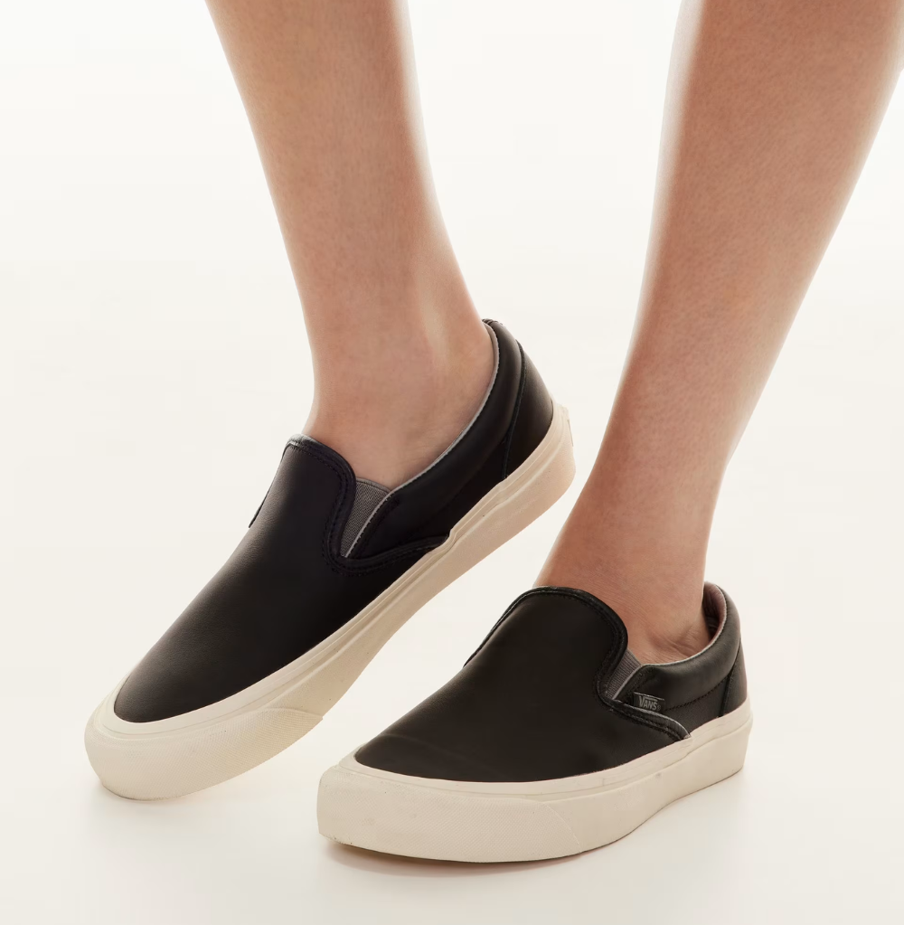 Aritzia X Vans Black Leather Slip-Ons