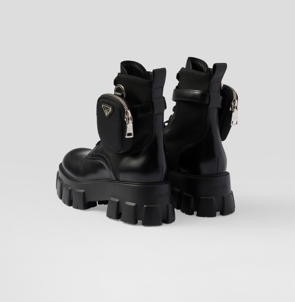 Prada Monolith Leather And Re-Nylon Boots With Pouch