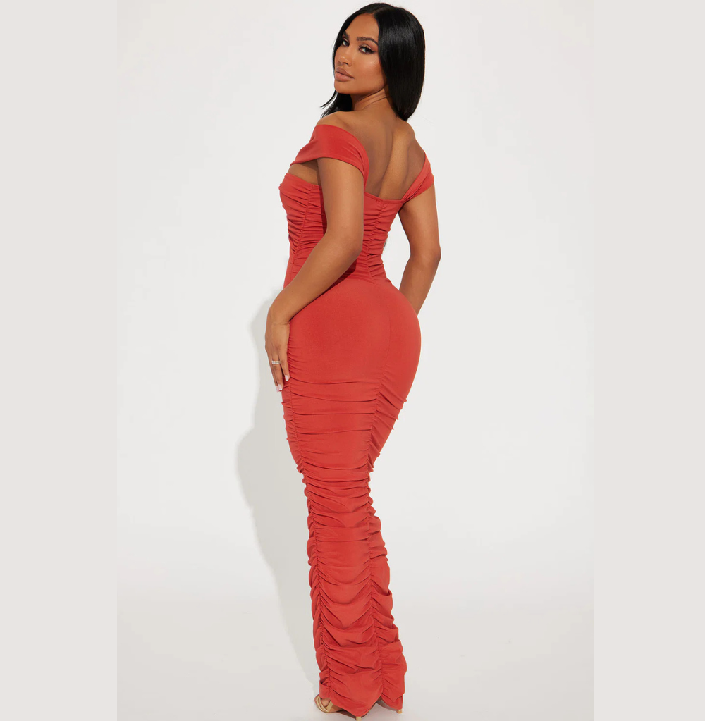 Fashion Nova Lynn Ruched Maxi Dress - Terracotta