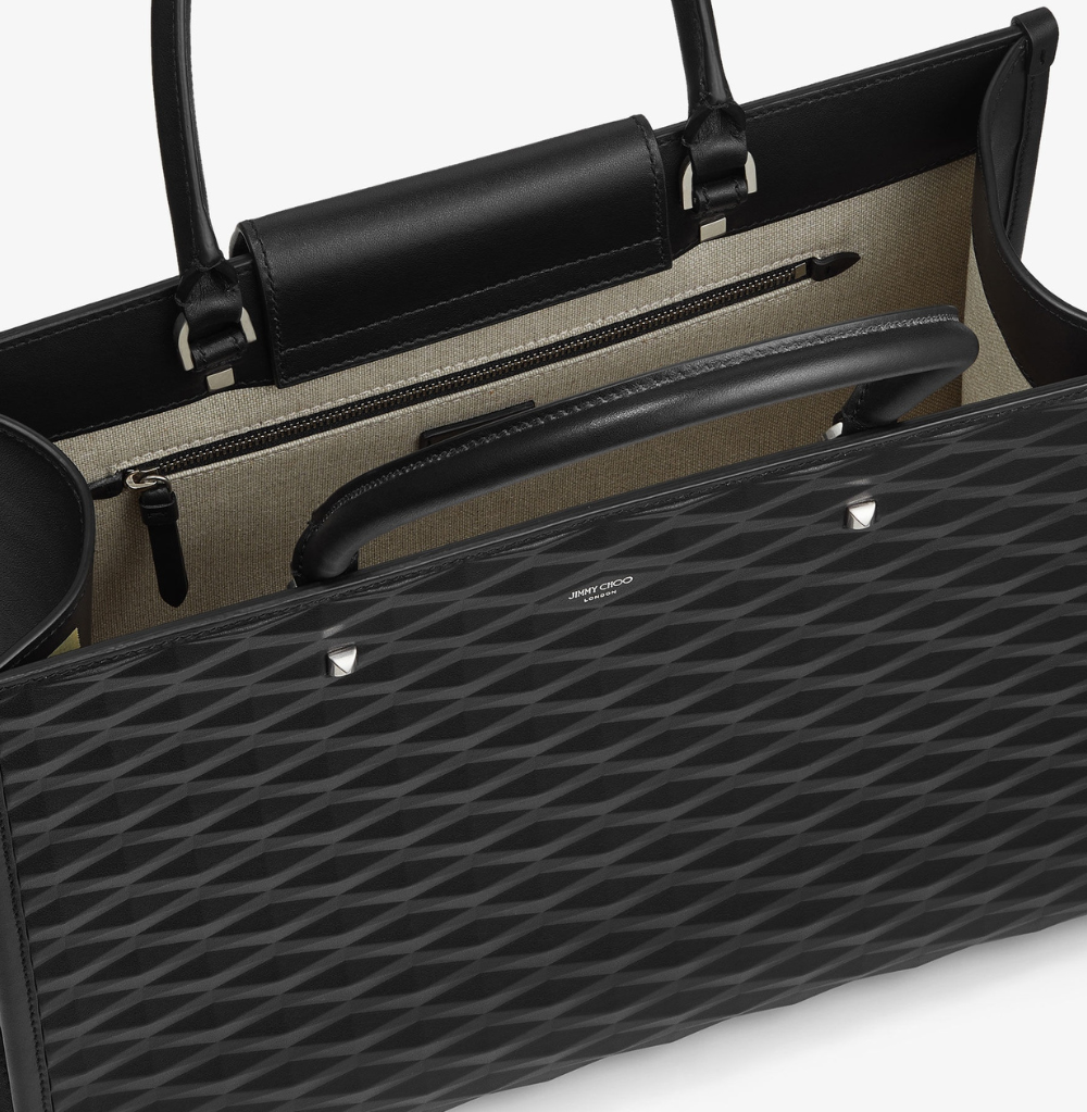 Jimmy Choo Avenue M Tote Black Diamond Embossed 3D Leather Tote Bag