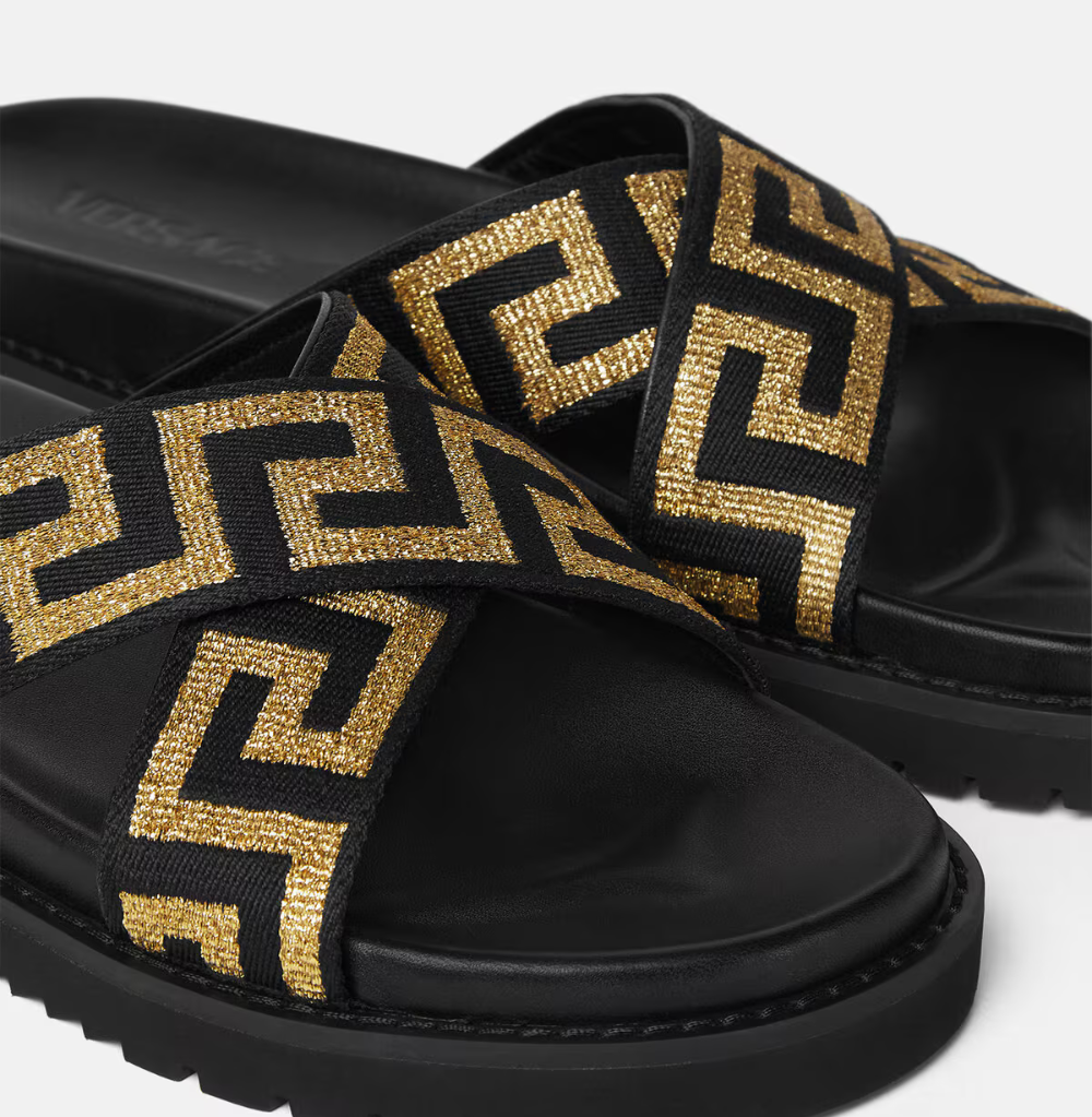 Versace Nastro Con Greca Lurex Nero + Oro