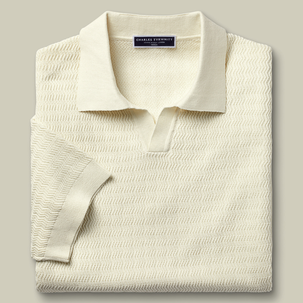 Charles Tyrwhitt Cotton Trophy Neck Textured Knitted Polo - Cream