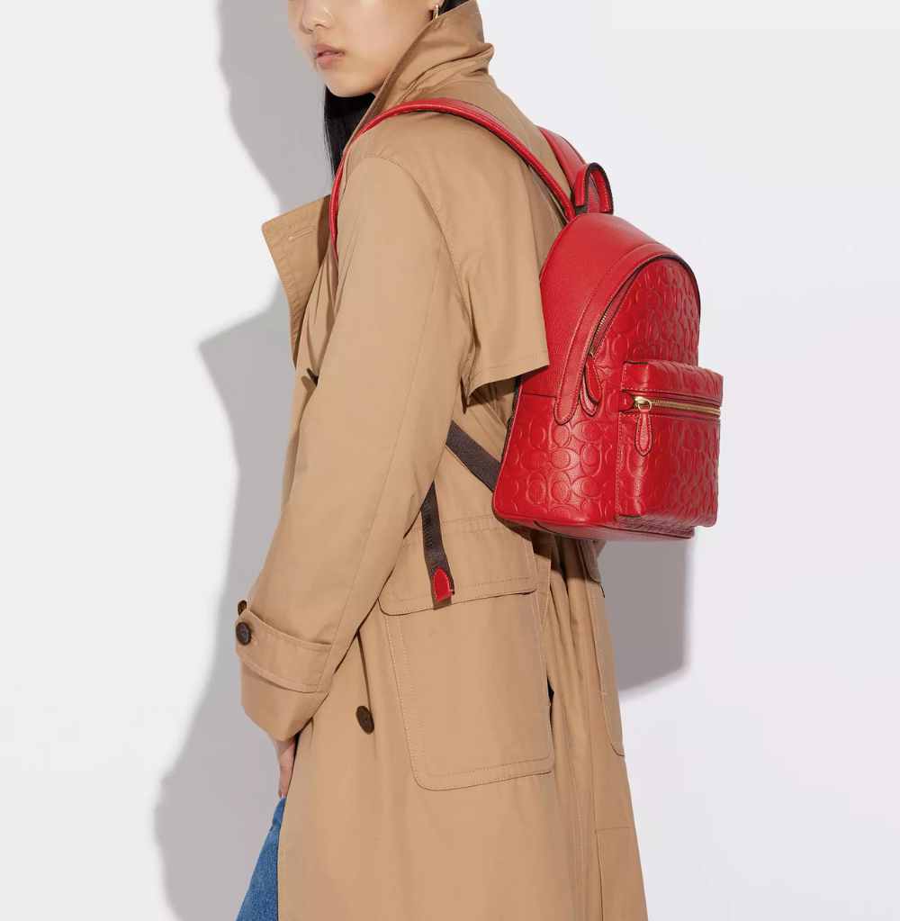 Coach Charter Backpack 24 In Signature Leather Red