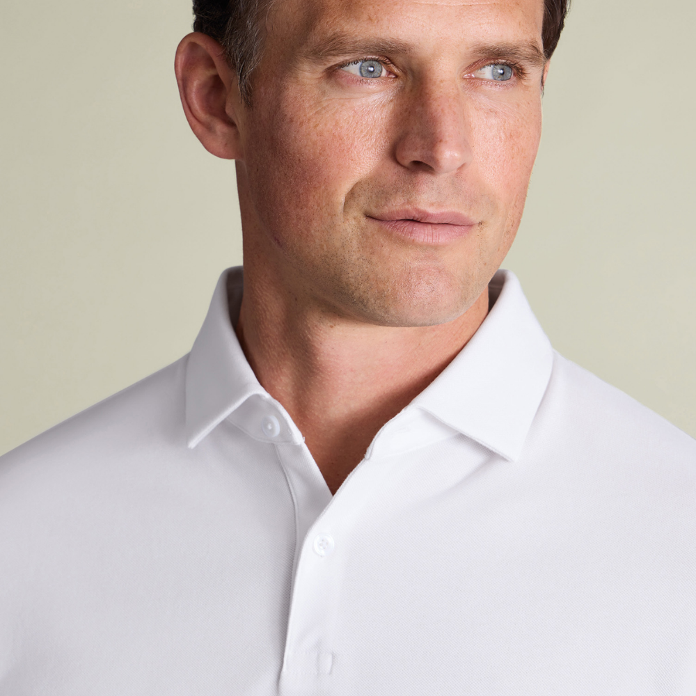 Charles Tyrwhitt Long Sleeve Smart Pique Polo - White