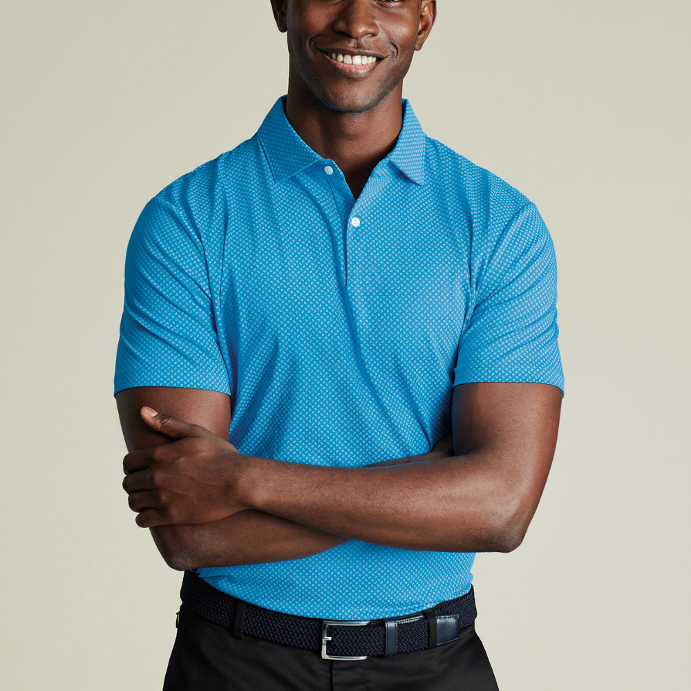 Charles Tyrwhitt Performance Geo Print Polo - Turquoise