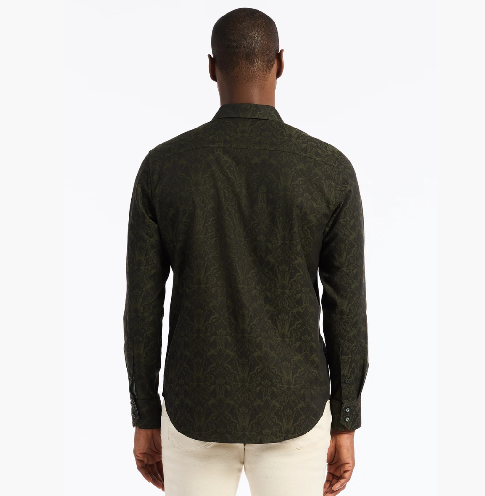 Robert Graham Highland Long Sleeve Button Down Shirt Classic Fit Olive