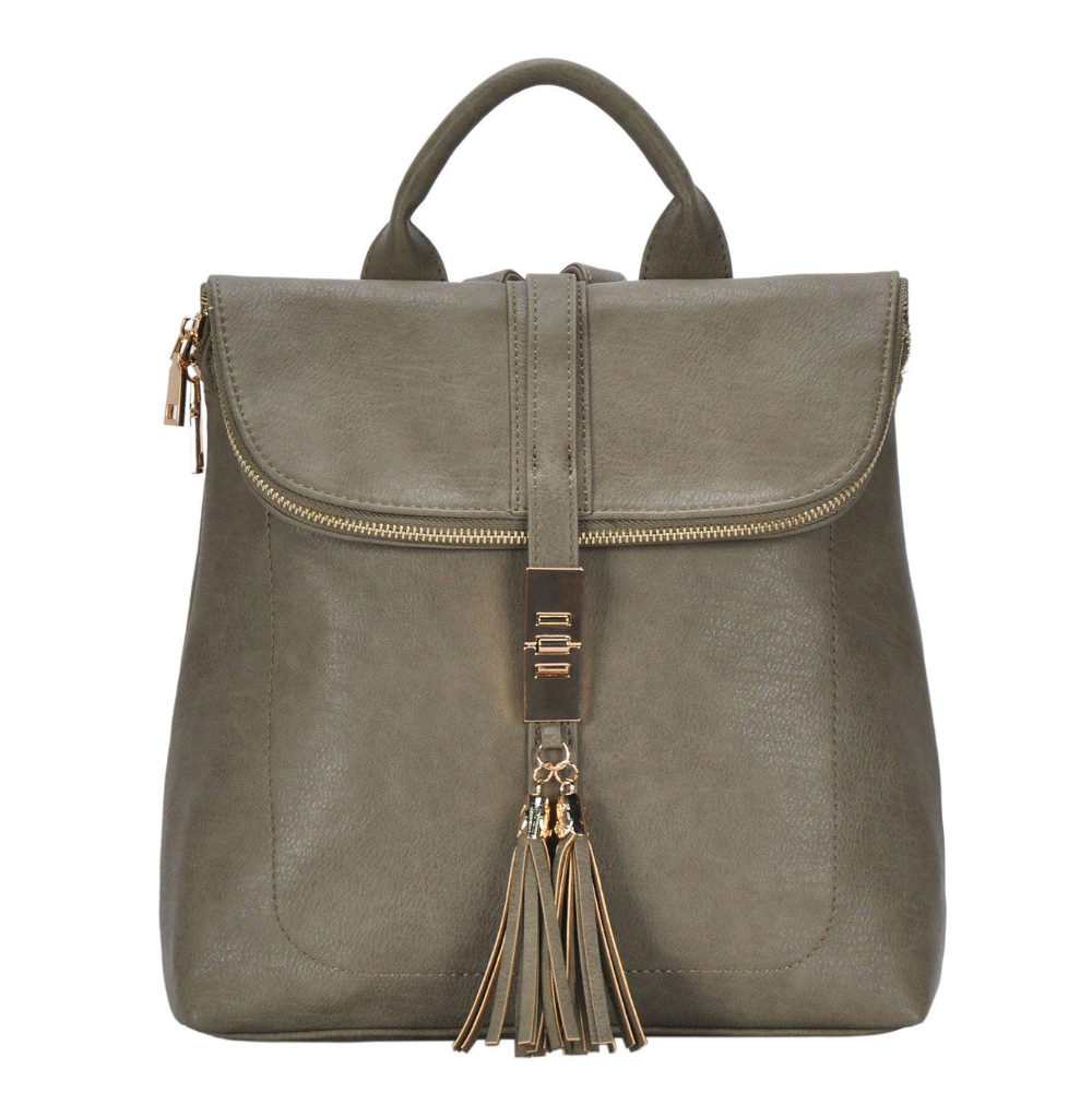 Miztique The Diana Backpack Purse for Women, Flap Over Tote Bag, Soft Vegan Leather - Olive Green