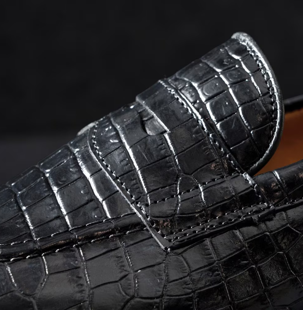 Allen Edmonds Randolph 2.0 Black Embossed Croco Leather Penny Loafer