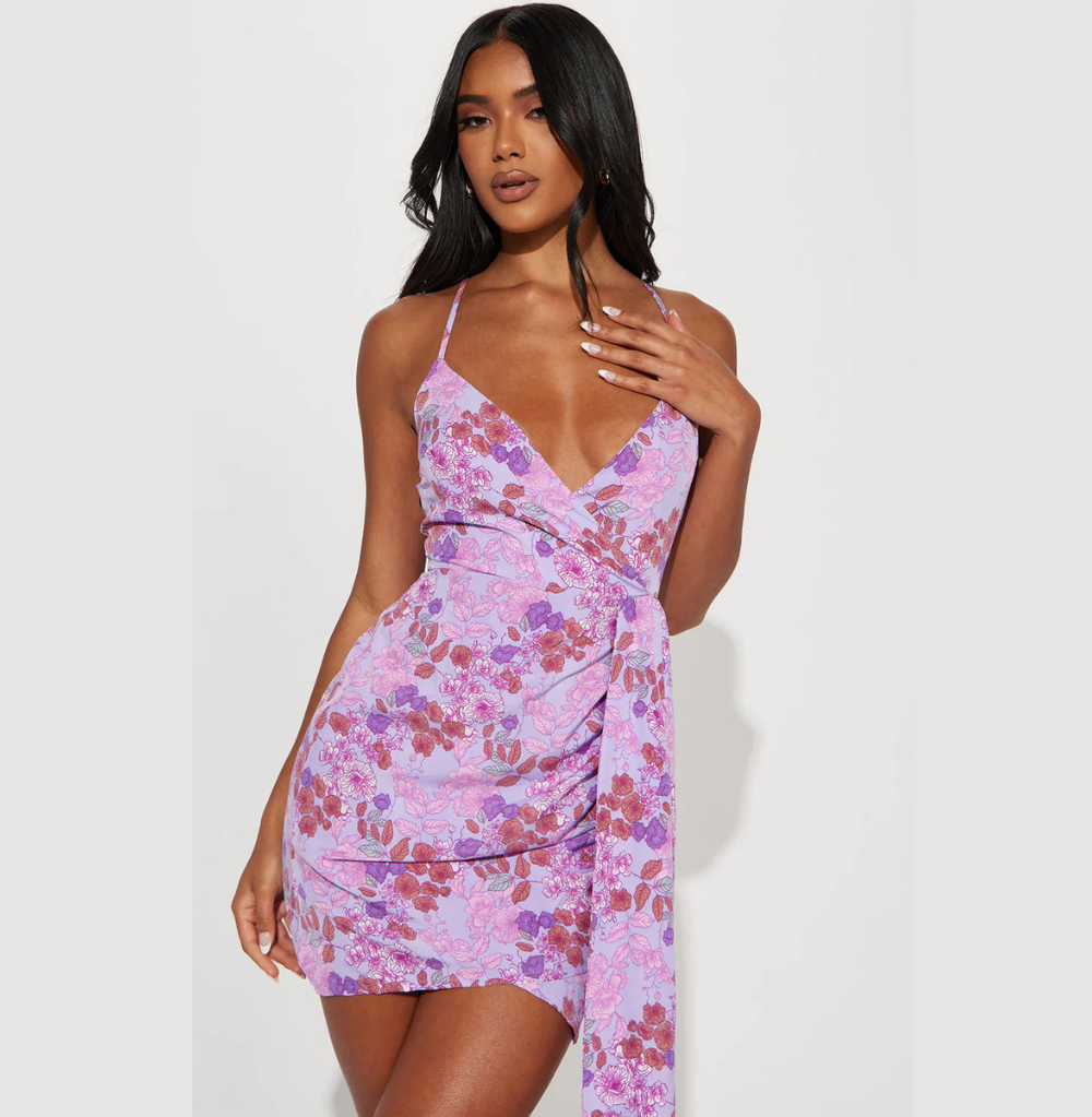 Fashon Nova Esmi Floral Mini Dress - Purple/combo