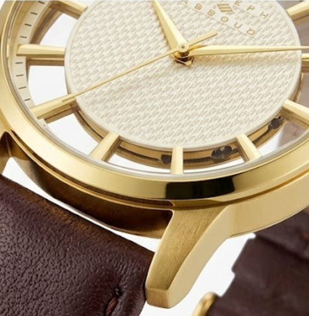 Joseph Abboud Brown & Gold Transparent Dial Strap Watch
