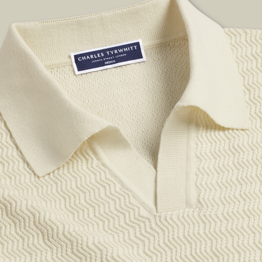Charles Tyrwhitt Cotton Trophy Neck Textured Knitted Polo - Cream
