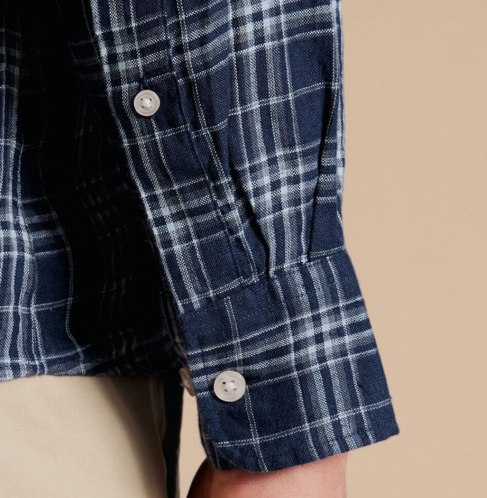 Charles Tyrwhitt Pure Linen Check Shirt - French Blue Classic Fit