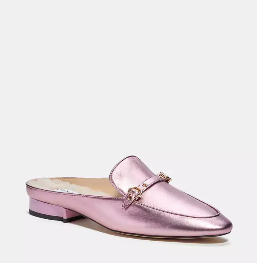 Coach Shearling Mule in Foil Pink